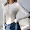 Z Długim Rękawem Body Solid O Neck Casual Wiosna White Body Top Sexy Kobiety Body Streetwear 210430