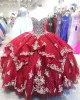Ciemnoczerwone sukienki Quinceanera Suknie Sweether Sedklin Koronki z koralikami cekiny wykonane na zamówienie spódnicy spódnicy plus sile tiulowe formalne bal