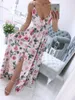 Vestido de mujer de moda Temperamento de verano Impreso Mopping Sexy con cuello en V Sling Falda larga Mujeres Boho Long Maxi Vestido 210520