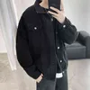 Black Denim Short Jacket Men Jeans Coats Casual Windbreaker Pockets Overalls Bomber Streetwear Man Clothing Outwear 211110