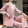 Два куска Office Work Wear Blazer костюмы для женщин розовый черный бежевый цвет плюс размер 3XL 4XL куртка блазерные пальто элегантной женщины 210527