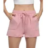 Running Shorts 2021 Summer Women High talia Sport Solidny kolor luźne spodnie z kieszeniami do jogi