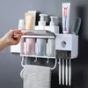 5 Set Wall Mount Stofdichte Tandenborstelhouder met Cups Automatische Tandpasta Squeezer Dispenser Badkamer Accessoires Sets 210709