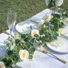 Konstgjorda eukalyptusblommor pil lämnar Garland Vine Wedding Decorative Flower Greyery Home Decor Outdoor Party Table Wall GR7311090