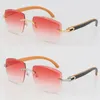 Rimless Wood C Decoration Square shape face Sunglasses Vintage Carving Lens Black Inside Orange Wooden glasses 18K Gold metal fram251K