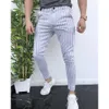 Moda erkek Slim Fit Şerit Iş Resmi Pantolon Rahat Ofis Sıska Uzun Düz Joggers Ter Pantolon Pantolon Y0811