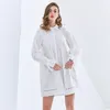Hollow Out Koronkowa Sukienka Dla Kobiet Lapel Z Długim Rękawem Casual White Spring Dresses Kobiet Moda Odzież 210520