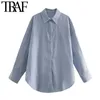 Женские моды негабаритные боковые вентиляционные отверстия полосатые блузки старинные с длинным рукавом кнопки женские рубашки Blusas Chic Tops 210507