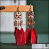 Stud Earrings Jewelry S1470 Bohemian Fashion Vintage Feather Handmade Beads Dangle Tassel Drop Delivery 2021 2Bx3W