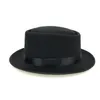 Moda australiana de lã artificial porco Fedora Felt Hats For Mull Men Mull Autumn Winter Plain Plain Flor Flat Top Hat Brim Brim