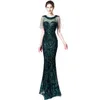 Sparkly Emerald Green Abendkleider Pailletten Applique Quaste Mermaid Fischtail Prom Reception Gowns Robe Vert émeraude