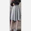 Vårkvinnor Vintage Paraply Midi Kjolar Sashes Koreansk Ol Style High Waist A-Line Kvinna Casual Kjol 210428