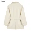 Spring Arrival Office Lady Vintage Solid with Belt Blazer Women Fake Two Pieces of Pu Leather Stitching Suit Jacket 210430