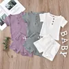 INS Fashions Neonati Bambini Ragazze Ragazzi Completi di abbigliamento per bambini Abiti in cotone di lino biologico Bottoni sul davanti Top Cinghie Pantaloncini 2 Pezzi Abiti estivi