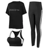 Solta Camiseta + Bra + Calças Mulheres Yoga 3 Parte Set Secagem Fitness Ginásio Terno Ao Ar Livre Sportswear Roupas Running Plus Size 4XL 210802