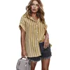 Women Blouses Fashion Stripe Short Sleeve Turn Down Collar Office Button Blouse Casual Shirt Top Plus Size Blouse Femininas 210507