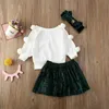 1-6Y Toddler Çocuk Bebek Kız Giysileri Set POM Uzun Kollu Kazak Tops + Yeşil Kadife Etekler Kıyafetler Bahar Çocuk Kostümleri 210515