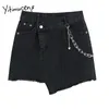 Yitimuceng Irregular Denim Skirt Women Chain Mini High Waist A-Line Black Clothing Spring Summer Korean Fashion Skirts 210601