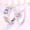 Cluster Ringe Einfache Kristall Herz Paar Set Mode Paar Öffnung Edelstahl Hochzeit Luxus Schmuck Geschenk Großhandel