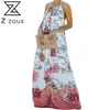 Kadınlar Elbise Backless Baskı Bohemia Seksi Uzun Çiçek Maxi ES Kolsuz Gevşek Artı Boyutu Yaz ES 210513