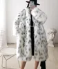 Women Winter New Faux Fox Fur Coat Lady Casual Spliced Leopard Print Fur Jacket Female Thick Warm Mid-long Plush Outerwear