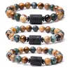 12 Constellation Classic Strand Par Armband Bild Tiger Eye Natural Stone Rund Beaded Bangle Elastic Gratis Storlek Helt Armband