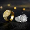 Karopel Hip Hop Bling Jewelry King Crown Regalo del Día del Padre para hombres Bling Bling Micro Pave CZ Gold Color Zircon Ring
