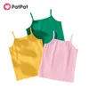 Sommar 3PCS Toddler Girl Casual Solid Top Camisole för 2-6Y Barn Ärmlös Bomull T-shirt Kläder 210528