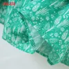 Tangada Summer Women Green Flowers Print Ruffles Dress Loose Dams Sundress RB36 210609