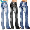 Women's Jeans 2021 Selling Washed Elements Embroidered High Waist Black Pants Woman's Jean Trousers Women Warm Streetwear