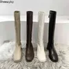 2021 Women Knee-High Leather Boots With Wide Calf Zipper Fashion Square Toe Blakc Female Sexy Long Boots Winter Women's Shoes Y1125