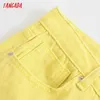 Tangada Moda Kobiety Żółte Denim Jeans Spodnie Długie Spodnie Kieszenie Przyciski Kobiet Wysoka Talia 4m155 210809