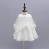 Flickklänningar Baby Flicka Doprock Dopklänning Spets Pärla Prinsessan 1 års Födelsedagsfest Bröllop med hatt 3 st/set Kläder