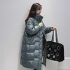 FTLZZ Winter Stand Collar Solid Long Down Jacket Women 90% White Duck coat Yellow Parka Blue Thick Warm Snow Outerwear 211008