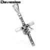 Davieslee Gothique Hommes Chaîne Guitare Crâne Croix Pendentif Collier En Acier Inoxydable 316L Boîte Lien Argent Couleur LHP549 Chaînes Morr22