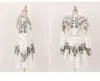 Nowy Runway Moda Sukienka z pasem 2021 Jesień Kobiety Odzież Długi Rękaw Puff Boho Vintage Kwiatowy Dress Round Neck Mini Dress Y1204