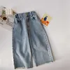 Estilo coreano Niños Denim Pantalones de pierna ancha Chicas de moda Pantalones vaqueros casuales sueltos 1-7Y 210615