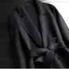 Dubbelsidig CShmere Coat Women 2021 Koreanska High-End Loose Elegant Woolen Vinter Lång ulljacka med bälte Y576 Kvinnors Blandningar
