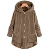 Женщины зимние негабаритные пальто роскошный с длинным рукавом шерсть с капюшоном мода теплый сплошной цвет кнопки толстая одежда для леди 2111118