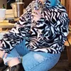 IMSSURE Zwierząt Zebra Drukuj Furry Casual Pullover Bluza Kobiety Ciepłe Moda Czarny Biały Zipper Bluzy 2020 Jesień Zima Y0820