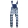 M￤ns jeans rippade jumpsuits Streetwear n￶dst￤llda denim Bib overaller f￶r man mode Suspender byxor storlek
