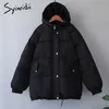 Syiwidii ​​Damskie Zimowe Grube Kurtki Jesień Czarny Parka Z Długim Rękawem Dorywczo Oversized Purple Puffer Bubble Coat z Kapturem 210913