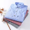Thin 100% Cotton Plaid Shirts for Men Long Sleeve Regular Fit Checkered Dress shirt Mens Blue Soft Comfortable Male 210714