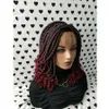 Handmade 14inch Box Braids Lace Front Wig With Curly Tips 1b/Burgundy Ombre Red Color Short Braiding Hair Synthetic Wigs for Black Women