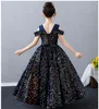 Flower Girl Formal Evening Party Dresses Sparkly Sequins Tulle Princess Gown Girls Long Wedding Junior Bridesmaid Clothes 403