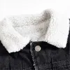 Męska kurtka dżinsowa Ciepła zima dorywczo bombowiec mężczyzna koreański styl kowbojska kurtka moda polar rocznika odzież mężczyźni czarny dżinsowy płaszcz 211009