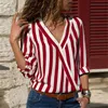 Women's Blouses shirts vrouwen gestreepte blouse shirt lange mouw v-neck casual tops et chemisier femme blusas mujer de Modawomen's