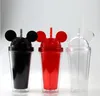 NEW8colors 15oz Acrylic tumbler with dome lid plus straw double Wall Clear Plastic Tumbler with Mouse Ear Reusable cute drink cup RRA10518