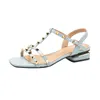 Flache Sandalen Damen Sommer Nieten Blockabsatz Römische Schuhe Mittelabsatz Übergröße Damen Sandalen