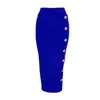 スカート到着女性ボタンブラックブルーレッドボディコン包帯スカート2021デザイナーハイウエストストリートパーティークラブペンシル75cm
